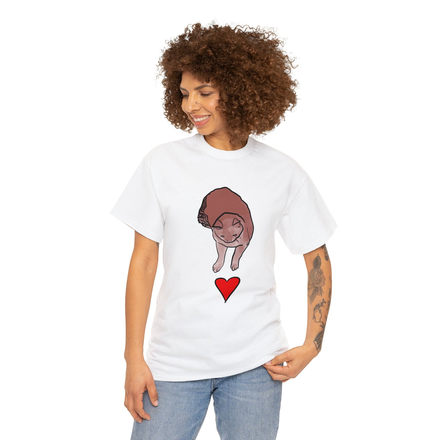 Model wearing Coco Love T Shirt | Artist designed cat T-shirt | Jaya Palmer Art